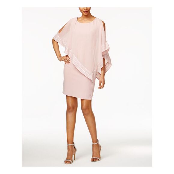 Anne Klein Women's Short Sleeve Jewel Neck Above the Knee Shift Dress Pink Size 12